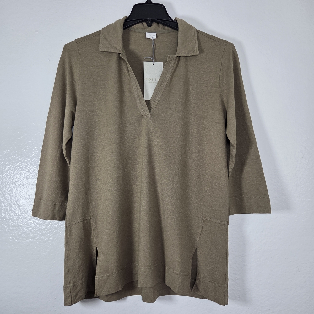 Poetry Olive Taupe Hemp Organic Cotton Tunic Top US 8 NWT